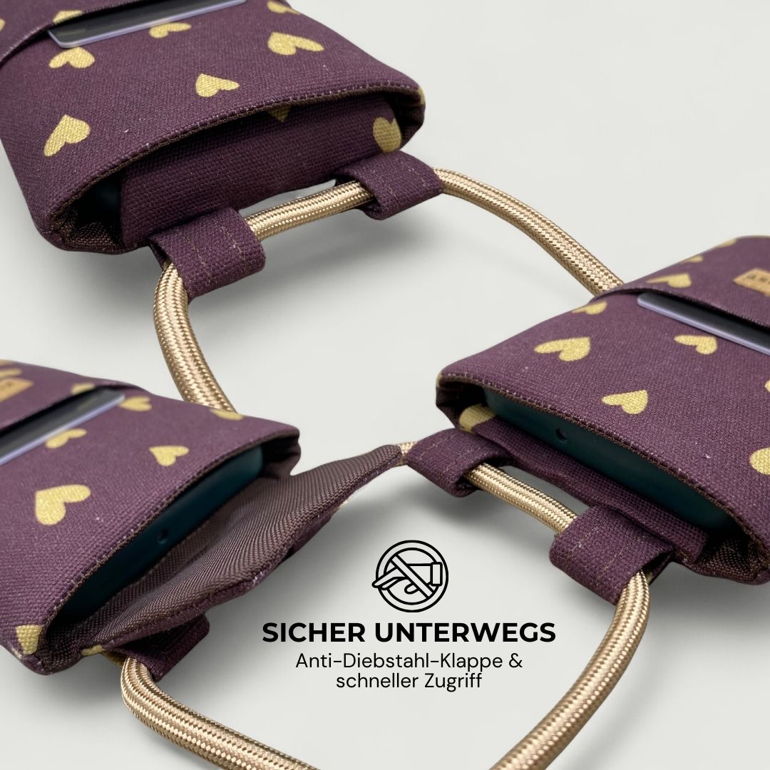 NELA Handytasche zum Umhängen Bedruckt - Handytasche zum Umhängen - Mocha Hearts Paper - Kuratist