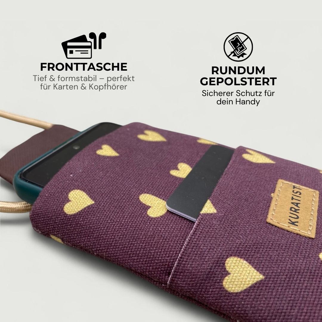 NELA Handytasche zum Umhängen Bedruckt - Handytasche zum Umhängen - Mocha Hearts Paper - Kuratist