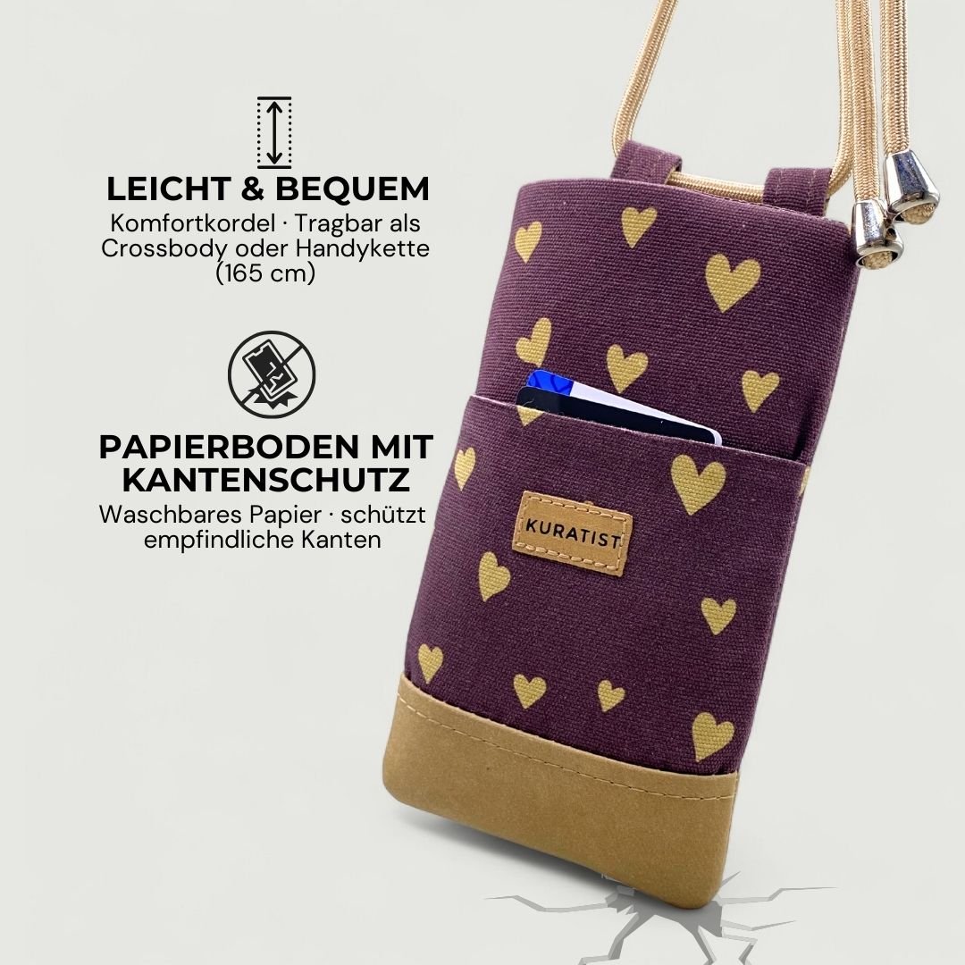 NELA Handytasche zum Umhängen Bedruckt - Handytasche zum Umhängen - Mocha Hearts Paper - Kuratist