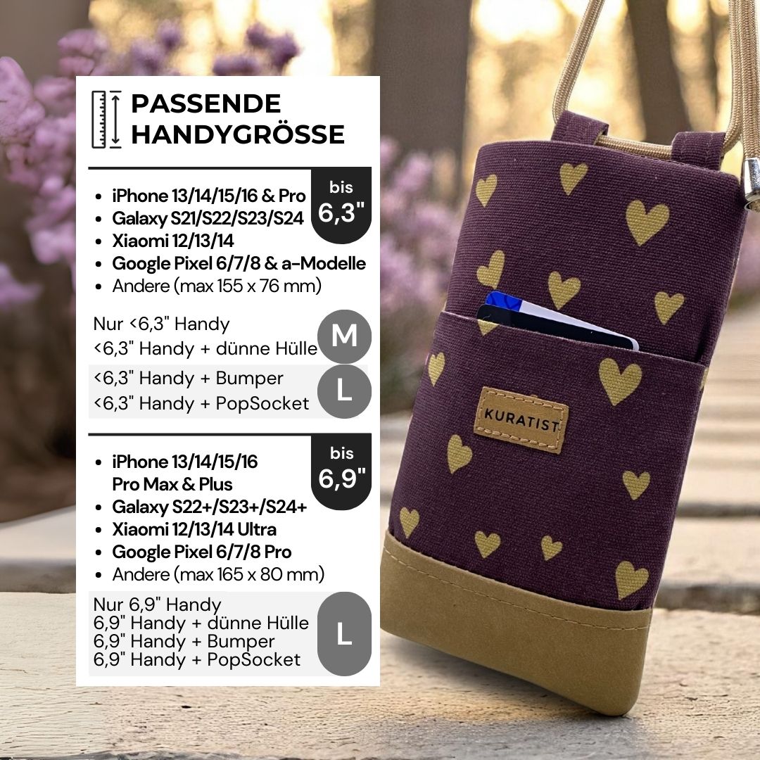 NELA Handytasche zum Umhängen Bedruckt - Handytasche zum Umhängen - Mocha Hearts Paper - Kuratist