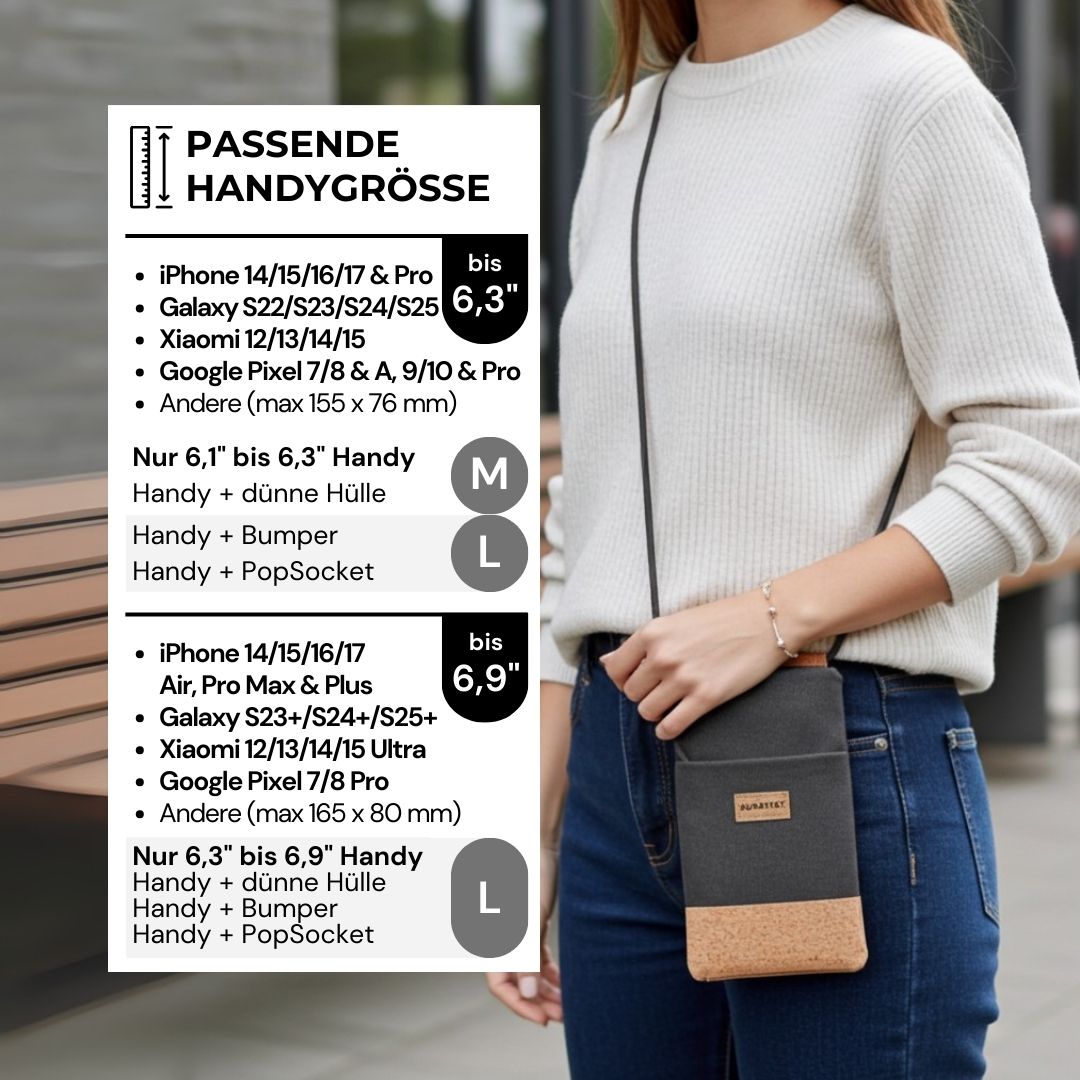 NELA Handytasche zum Umhängen - Handytasche zum Umhängen - Warm Charcoal Cork - Kuratist