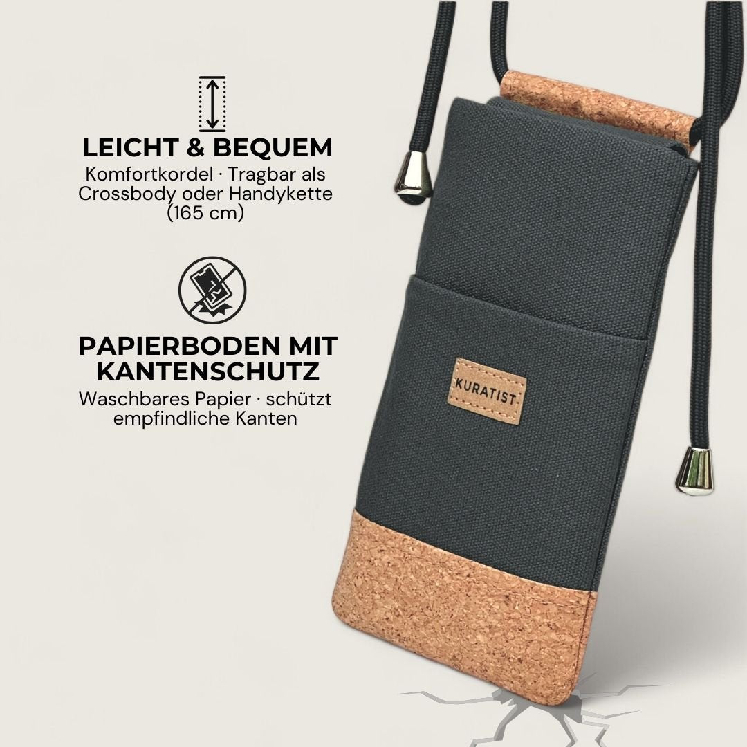 NELA Handytasche zum Umhängen - Handytasche zum Umhängen - Warm Charcoal Cork - Kuratist